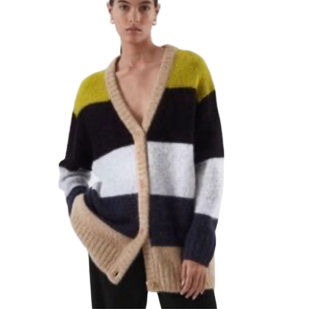 COS Luxury Multicolor Striped Soft Alpaca Wool Blend Sweater Cardigan Sweater